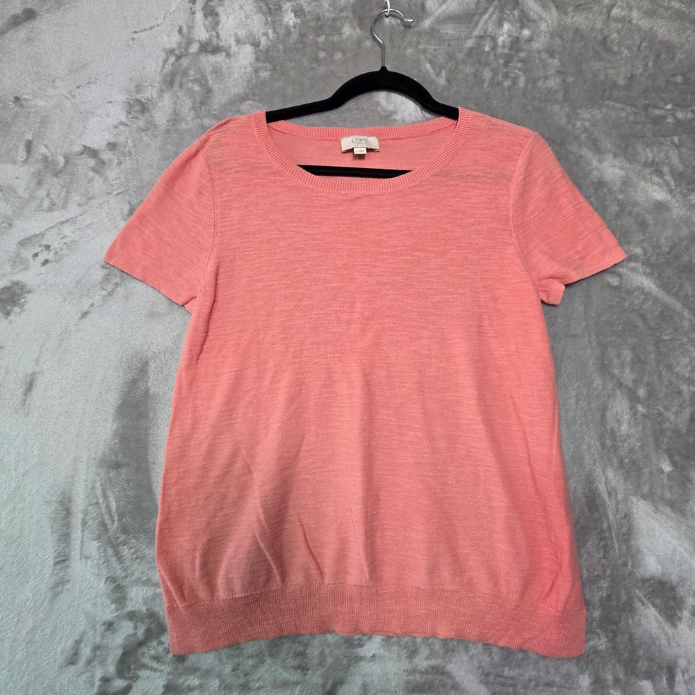 Loft Womens Coral Pink Short Sleeve Cotton Knit Sweater Size M 458325
